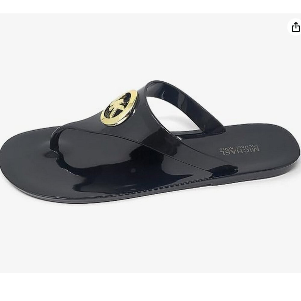 Michael Kors Jelly slides Black sandals Round MK logo Womens size 8 9 10 11 - Picture 3 of 3